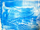 Malerei in blau - gestrandetes Boot